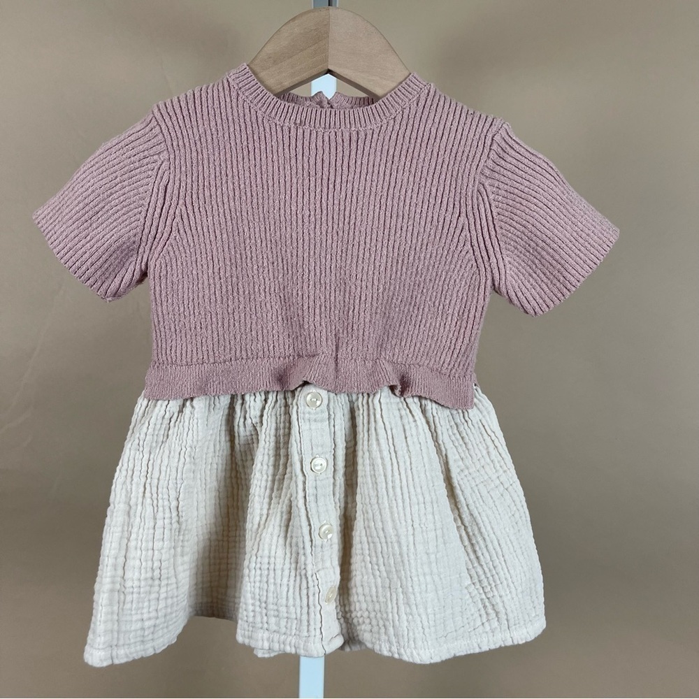 Zara 12-18 Months Sweater Skirt Dress Boho Minimalist Gauzey Mauve